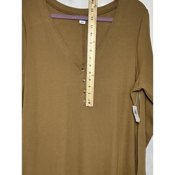 Old Navy Ribbed Knit Midi 3X Dress V Neck Long Sleeve Front Button w/Side Slits - Picture 8 of 11